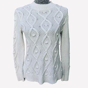 Rachel Zoe Women’s S Bobble Cable Knit Mock Neck Long Sleeve White Sweater